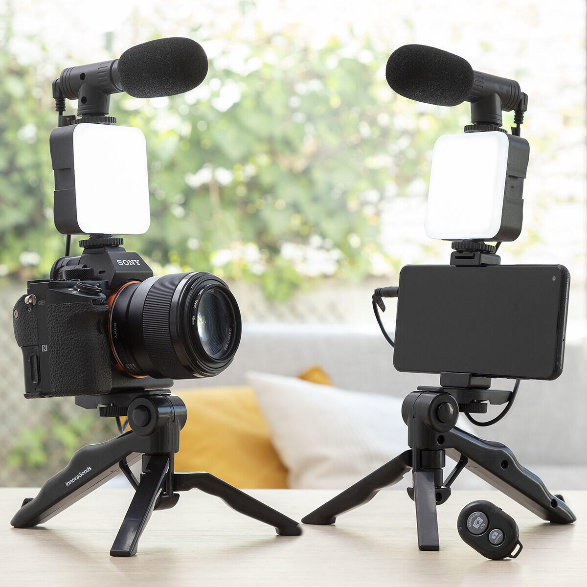 Kit Vlogging 6 Piezas "Plodni" InnovaGoods | Luz LED, Micrófono, Trípode y Mando BT