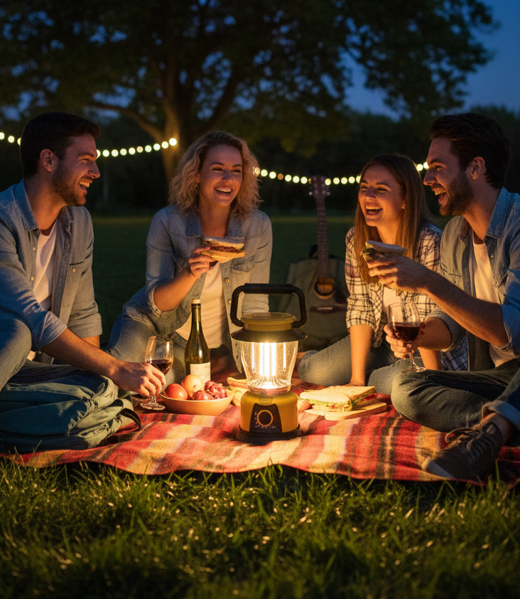 Lámpara Camping Portátil LED + Filamento | Brillo Ajustable | Sin Cables | Asa y Gancho