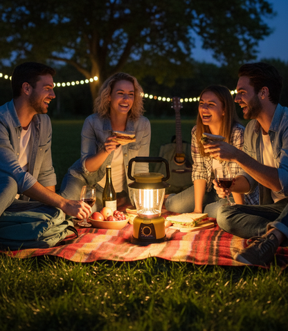 Lámpara Camping Portátil LED + Filamento | Brillo Ajustable | Sin Cables | Asa y Gancho
