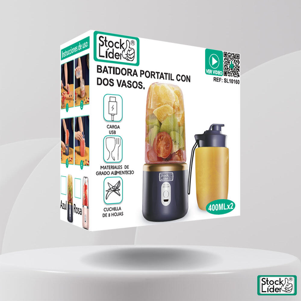 Batidora Licuadora Portátil 400ml con 2 Vasos | Mini Blender | USB Recargable | Stock Líder
