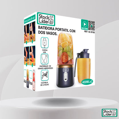Batidora Licuadora Portátil 400ml con 2 Vasos | Mini Blender | USB Recargable | Stock Líder
