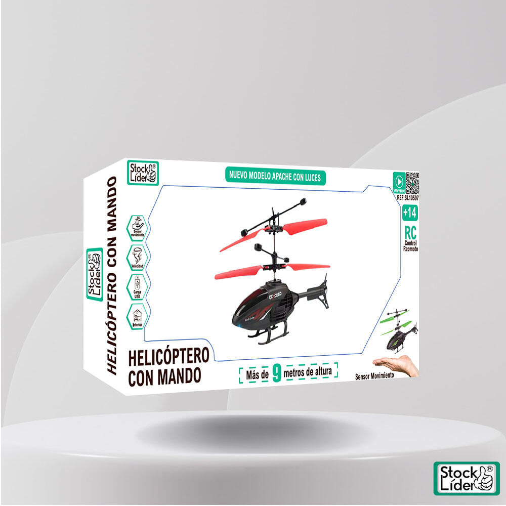 Helicóptero RC Apache con Luces LED | Giroscopio | Mando | Hasta 9m Altura