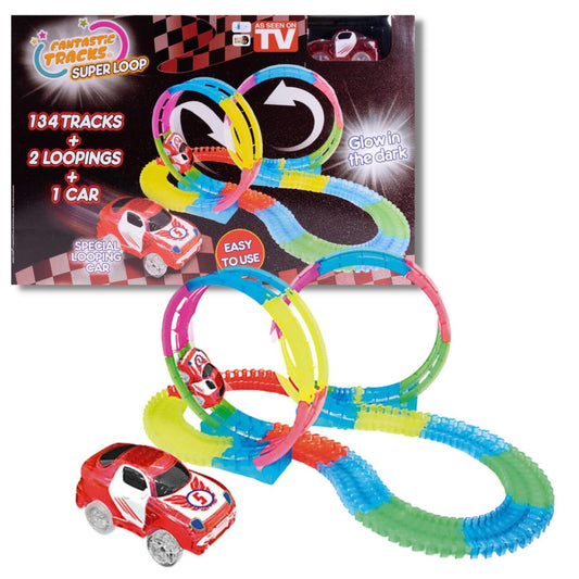 Pista de Carreras Luminosa con Loopings - 134 Piezas y Coche LED