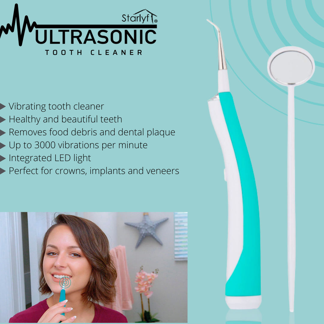 STARLYF Ultrasonic Dental Cleaner - 3000 Vibrations - 3 Brush Heads + LED Light