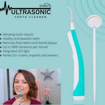 STARLYF Ultrasonic Dental Cleaner - 3000 Vibrations - 3 Brush Heads + LED Light