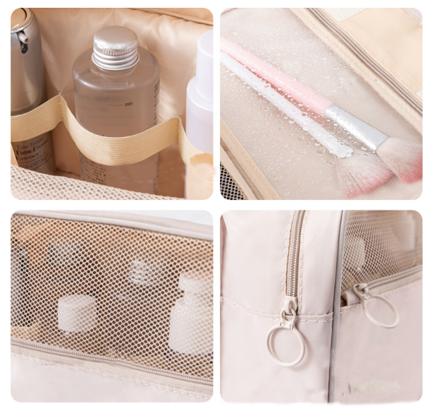 Bolsa de Higiene Pessoal Dobrável Impermeável TPU para Viagem | Gancho | Vários Compartimentos