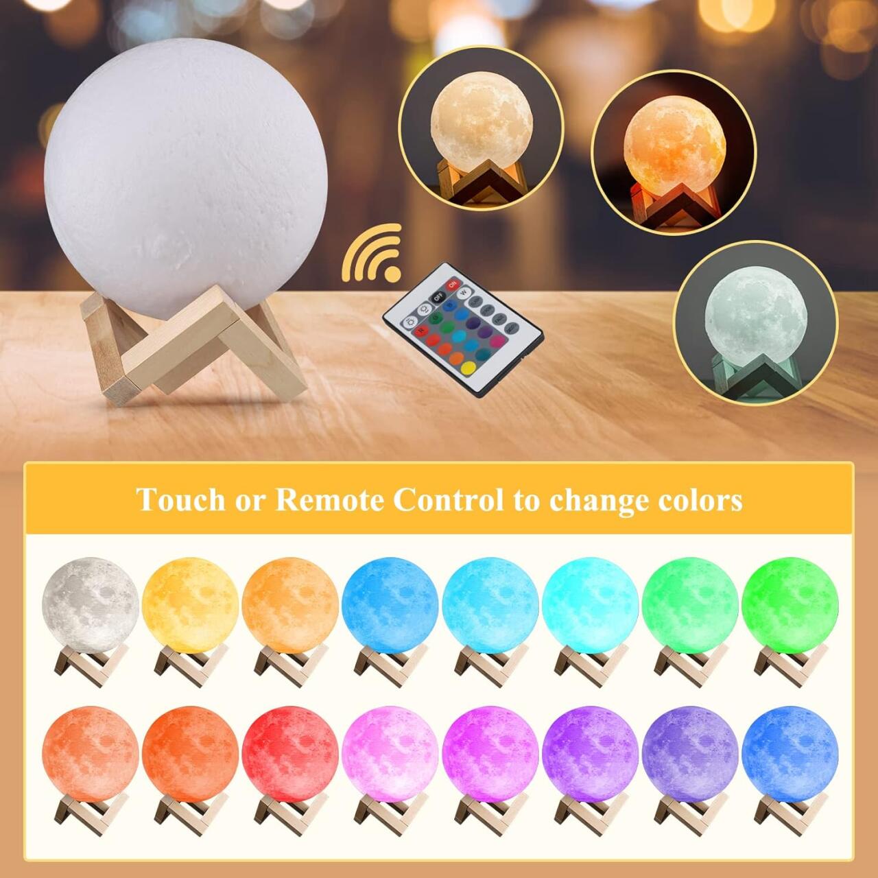 3D Moon Lamp 16 Colors - Remote Control