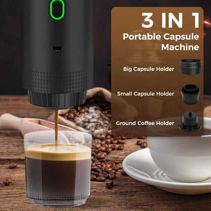 3-in-1 Portable Coffee Maker - Nespresso or Dolce Gusto Capsules and Ground Coffee