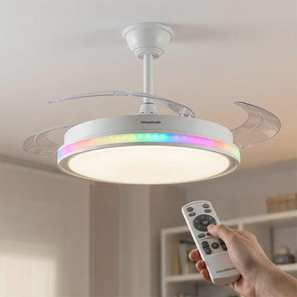 Ventilador de Techo con Luz LED RGB InnovaGoods | 4 Aspas Retráctiles | Motor DC | Mando