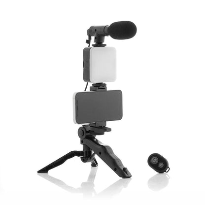 Kit Vlogging 6 Piezas "Plodni" InnovaGoods | Luz LED, Micrófono, Trípode y Mando BT