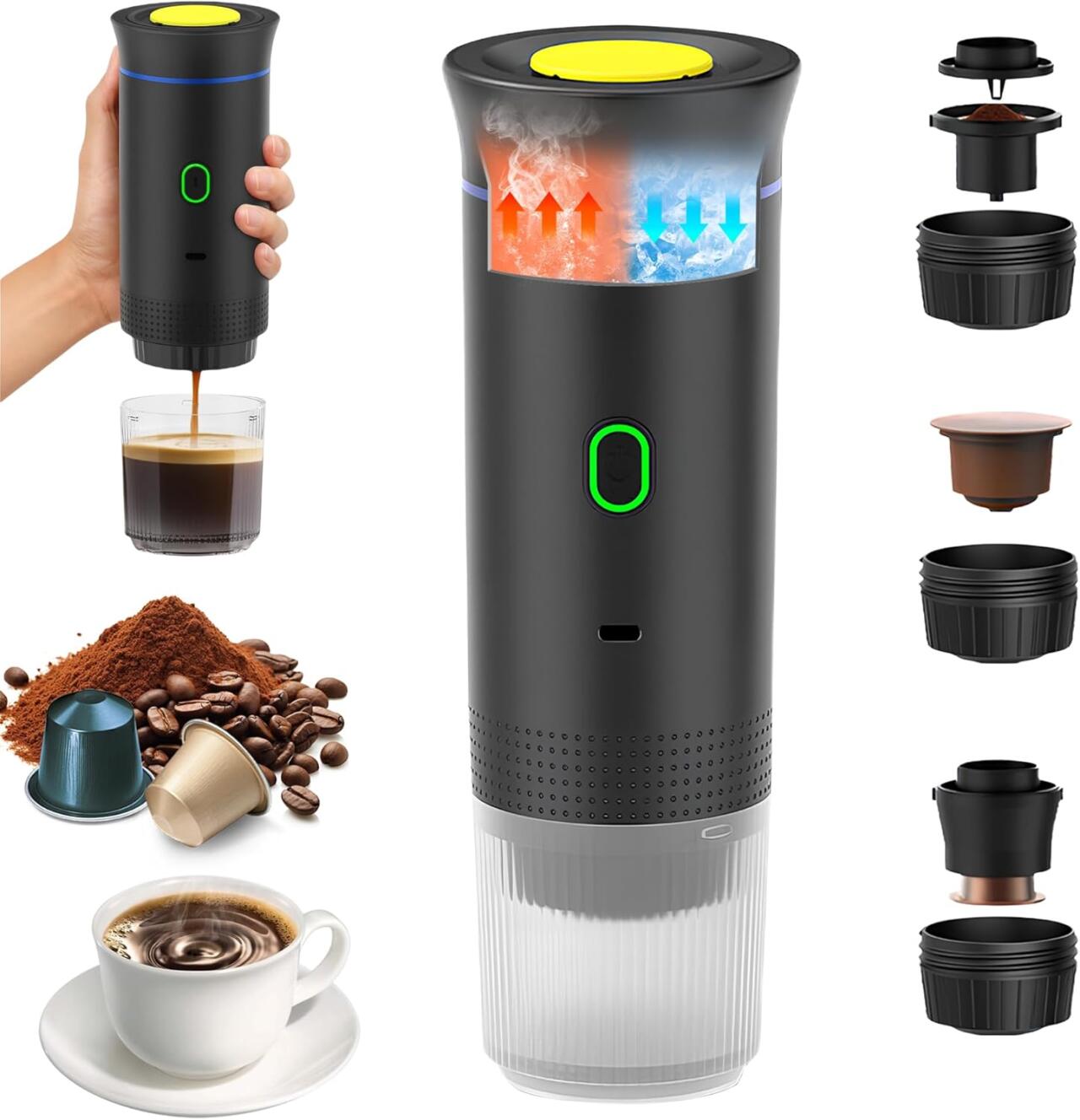 3-in-1 Portable Coffee Maker - Nespresso or Dolce Gusto Capsules and Ground Coffee