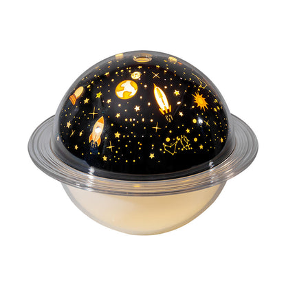 Humidificador e Candeeiro Projetor Saturno | Difusor de Óleos Essenciais | Base de Madeira