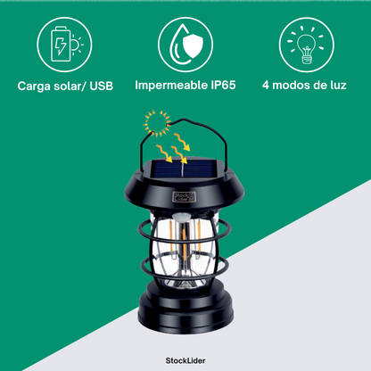 Lâmpada Solar de Campismo com Sensor de Movimento - IP65 - Carregamento USB-C - 4 Modos