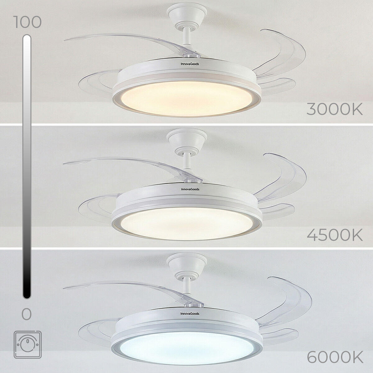 Ventilador de Techo con Luz LED RGB InnovaGoods | 4 Aspas Retráctiles | Motor DC | Mando