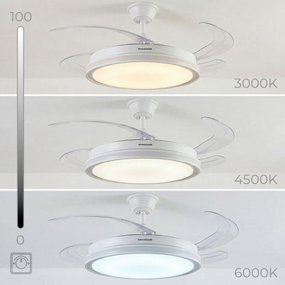 Ventilador de Techo con Luz LED RGB InnovaGoods | 4 Aspas Retráctiles | Motor DC | Mando