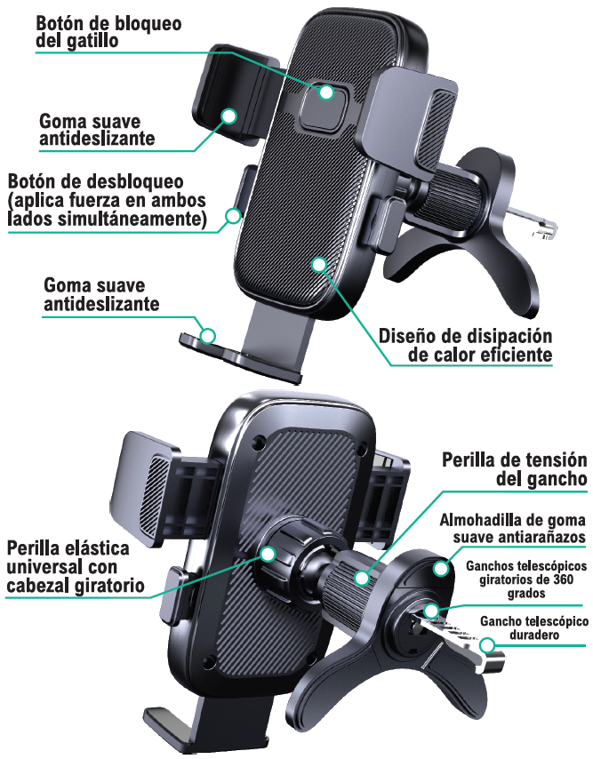 Car Phone Holder - 3-Point Mounting - 360° Rotation