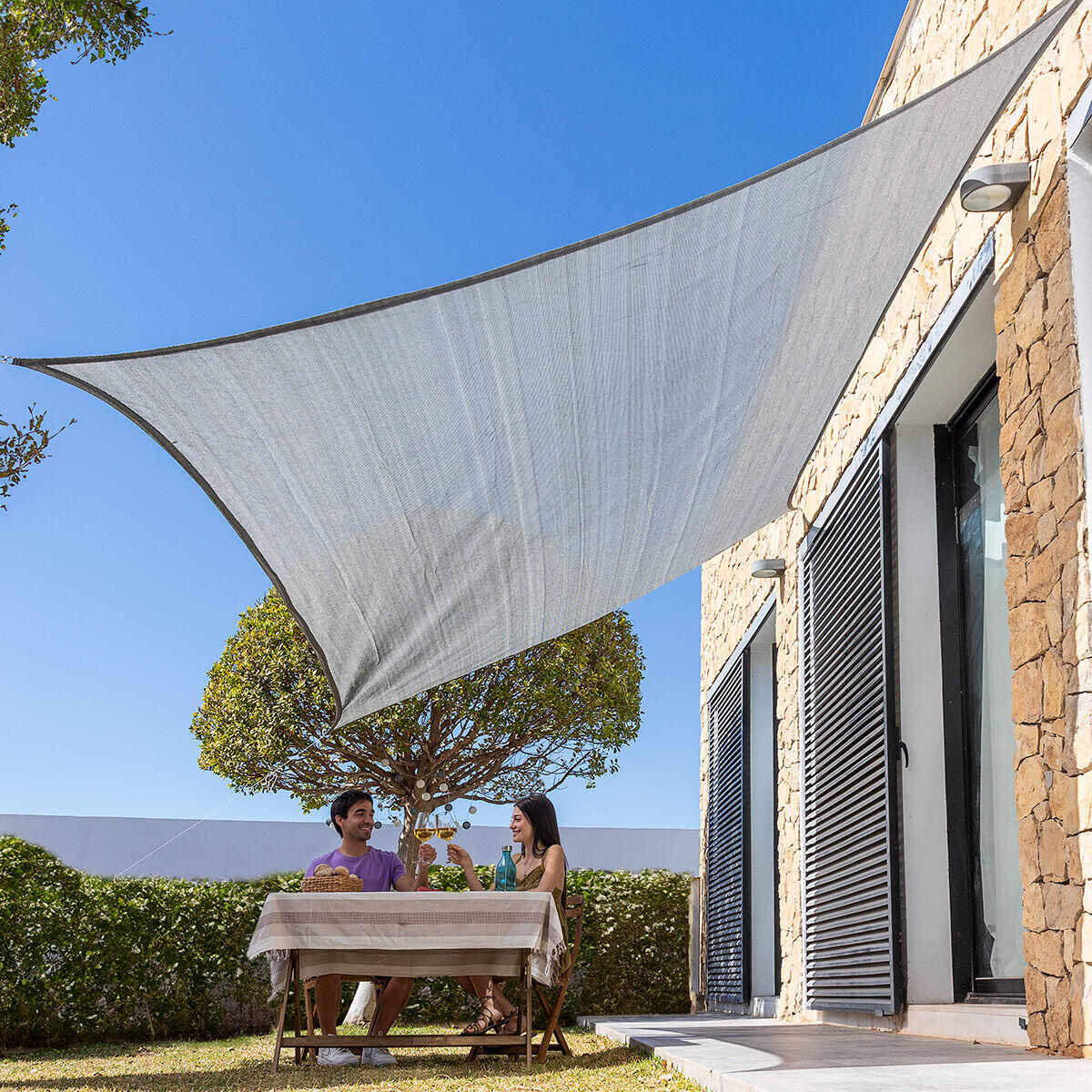 Toldo Vela de Sombra Retangular - Proteção UV 3x4 m | Cinzento e Bege | Reshad InnovaGoods