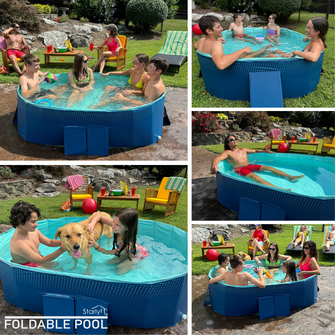 INDUSTEX Non-Inflatable Folding Swimming Pool - For Children and Pets - 180x110x50cm
