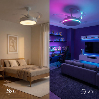 Ventilador de Techo con Luz LED RGB InnovaGoods | 4 Aspas Retráctiles | Motor DC | Mando