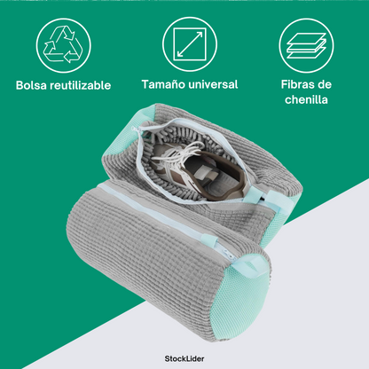 Bolsa para Lavar Zapatos | Chenilla y Malla Transpirable | 39x19 cm | Stock Líder