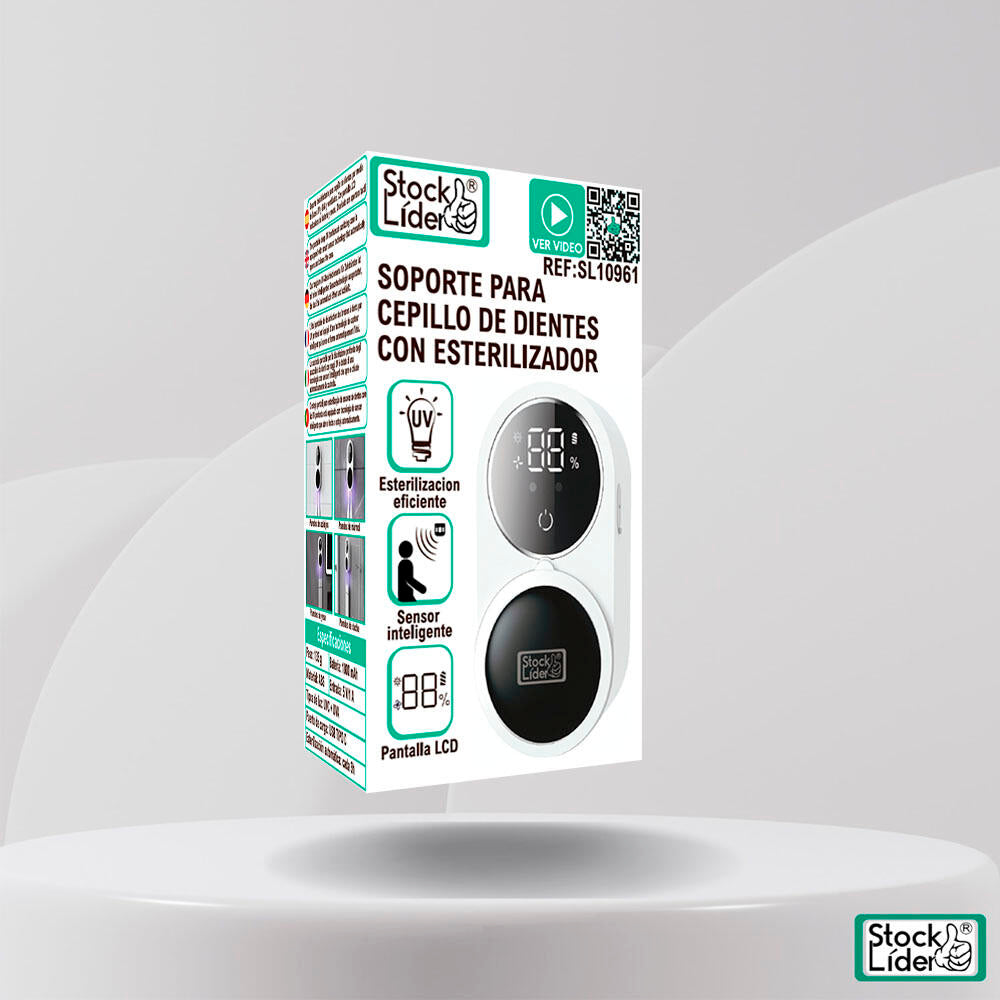 Soporte para Cepillo de Dientes con Esterilizador | Luz UV-C + UVA, LCD y USB-C | Stock Líder