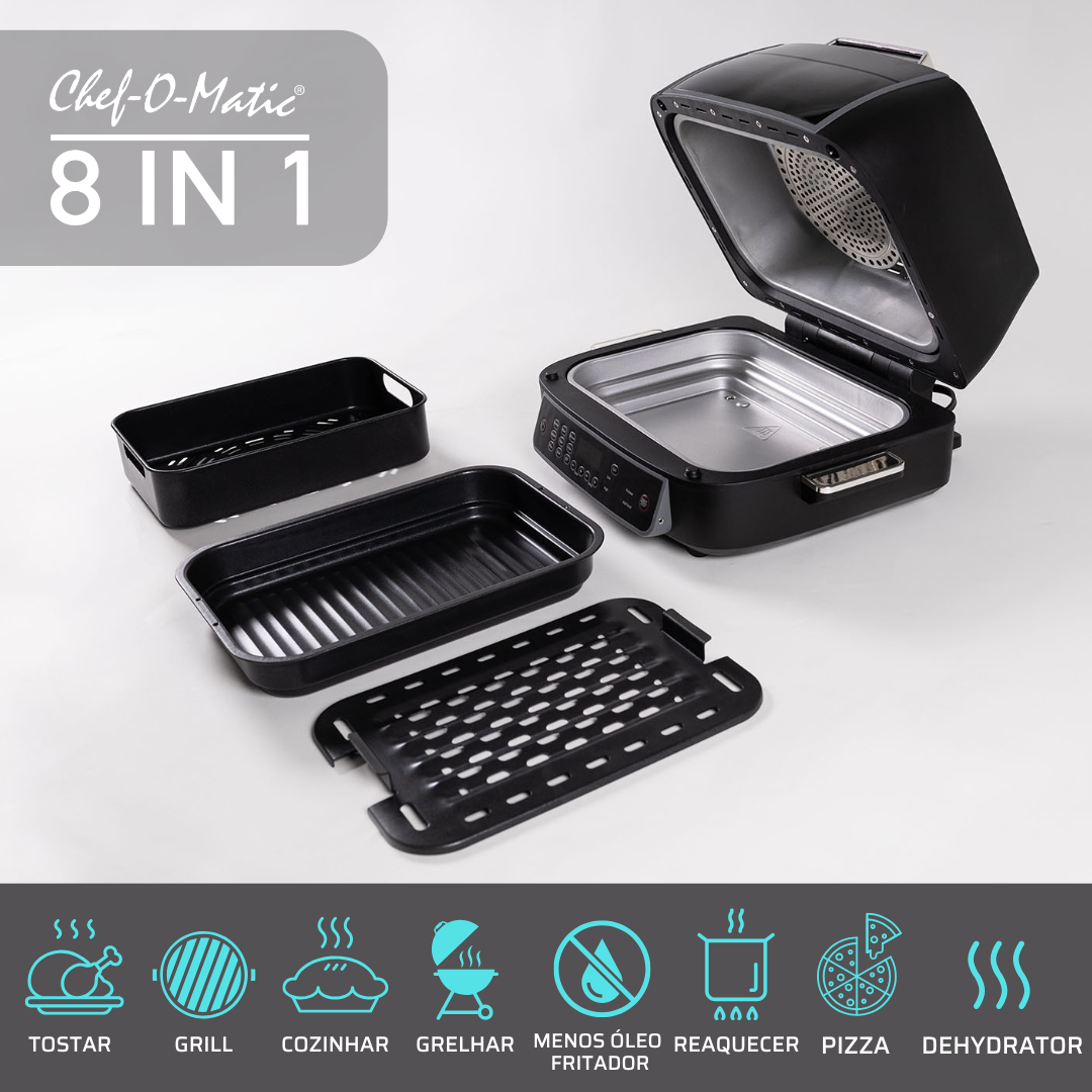 Forno, Grelhador e Fritadeira de Ar Multifunções | Chef-O-Matic 8 in 1 Oven Grill | 1500W