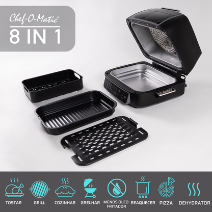 Forno, Grelhador e Fritadeira de Ar Multifunções | Chef-O-Matic 8 in 1 Oven Grill | 1500W