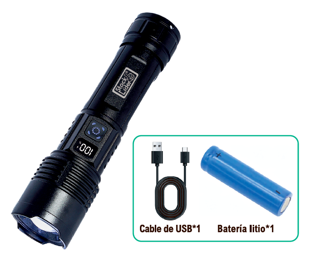 Lanterna Potente LED 1000 lm 10W | Zoom x2000 | Bateria 4000 mAh - USB-C | Alumínio
