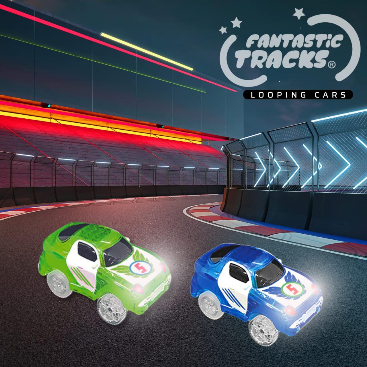 Pack 2 Coches LED para Pista Luminosa | Azul y Verde | Fantastic Tracks