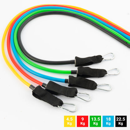 Set of 5 Resistance Bands with Accessories and Exercise Guide - Rebainer