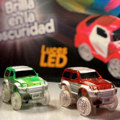 Pack 2 Coches LED para Pista Luminosa | Azul y Verde | Fantastic Tracks