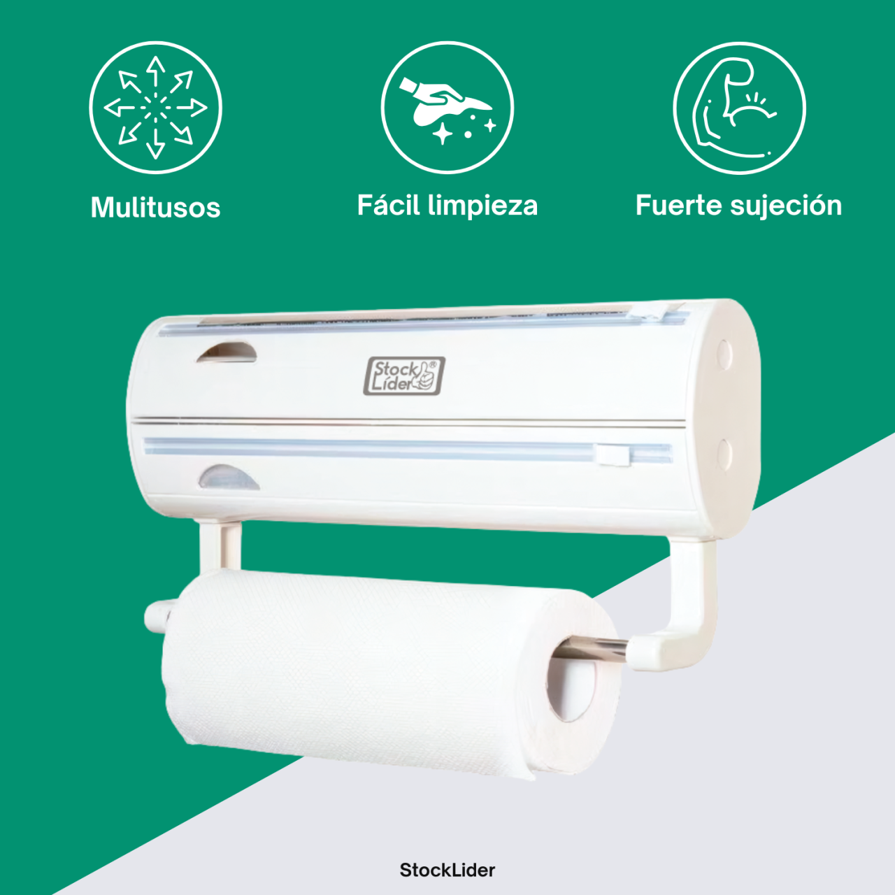 Portarrollos Multifunción 3 en 1 | Papel Alumínio, Film y Papel de Cocina | Sin Perforación