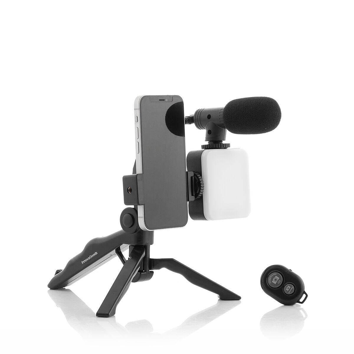 Kit Vlogging 6 Piezas "Plodni" InnovaGoods | Luz LED, Micrófono, Trípode y Mando BT