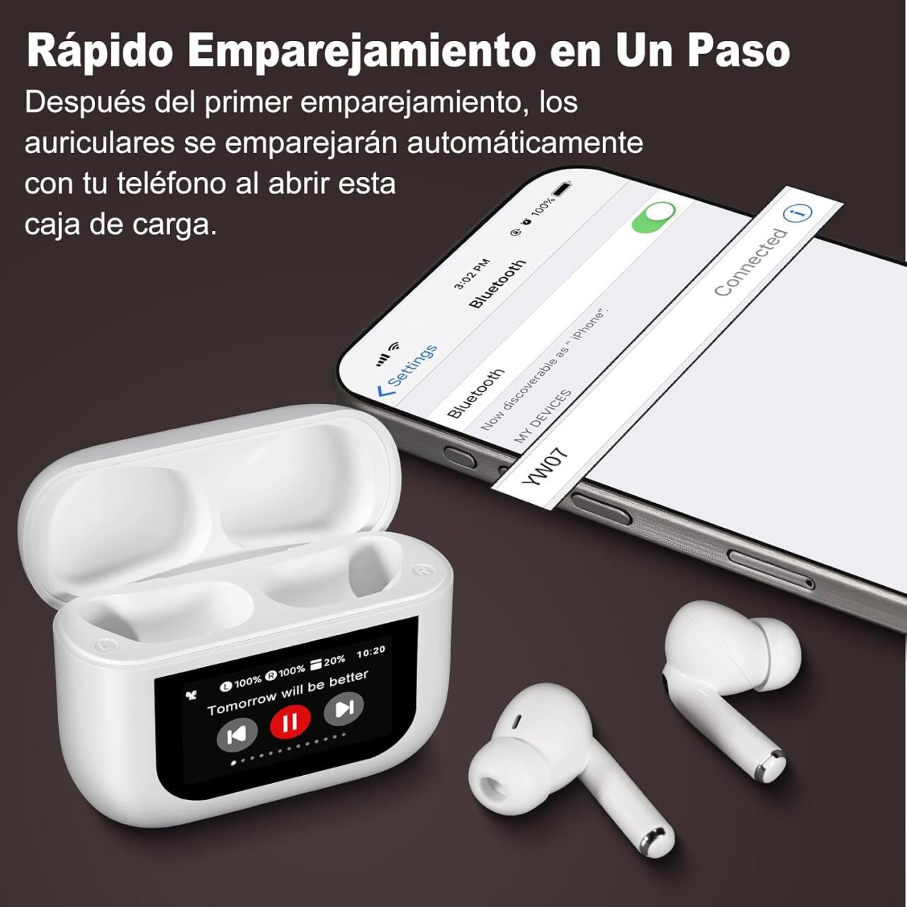 Auscultadores Bluetooth 5.4 GS Pro TWS | Ecrã Tátil | Cancelamento de Ruído ANC+ENC | IPX7