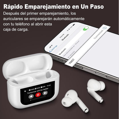 Auscultadores Bluetooth 5.4 GS Pro TWS | Ecrã Tátil | Cancelamento de Ruído ANC+ENC | IPX7