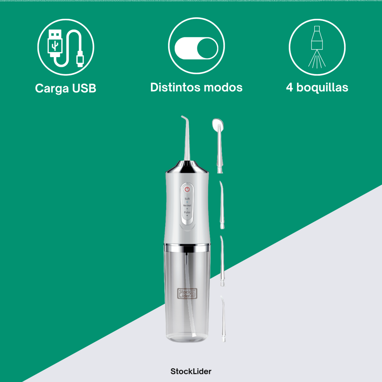 Irrigador Dental 360º | 4 Boquillas | Batería 1200 mAh | 10-15 Días | Stock Líder
