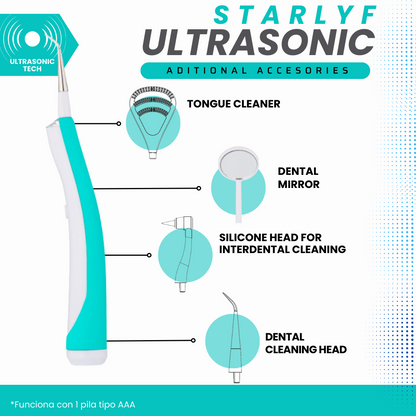STARLYF Ultrasonic Dental Cleaner - 3000 Vibrations - 3 Brush Heads + LED Light