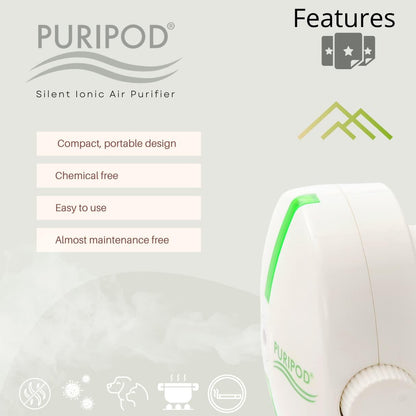 PURIPOD Ionizer Air Purifier - Clean and Fresh Air - Allergens, Dust, Pollen, Bad Odors