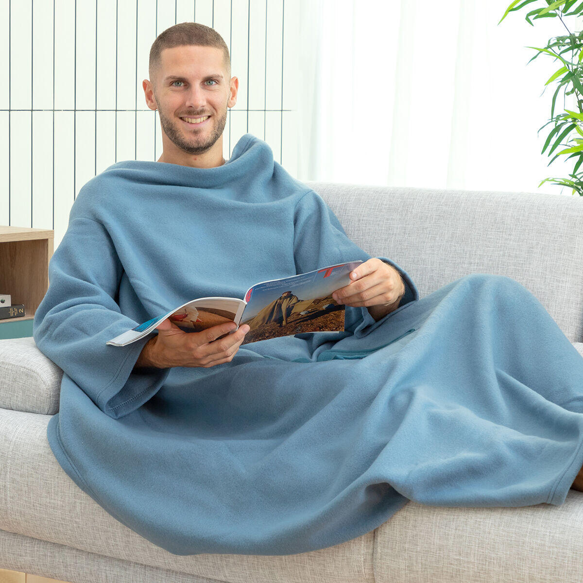 Batamanta Individual con Bolsillo Faboulazy InnovaGoods | 130x170 cm | Beige / Azul