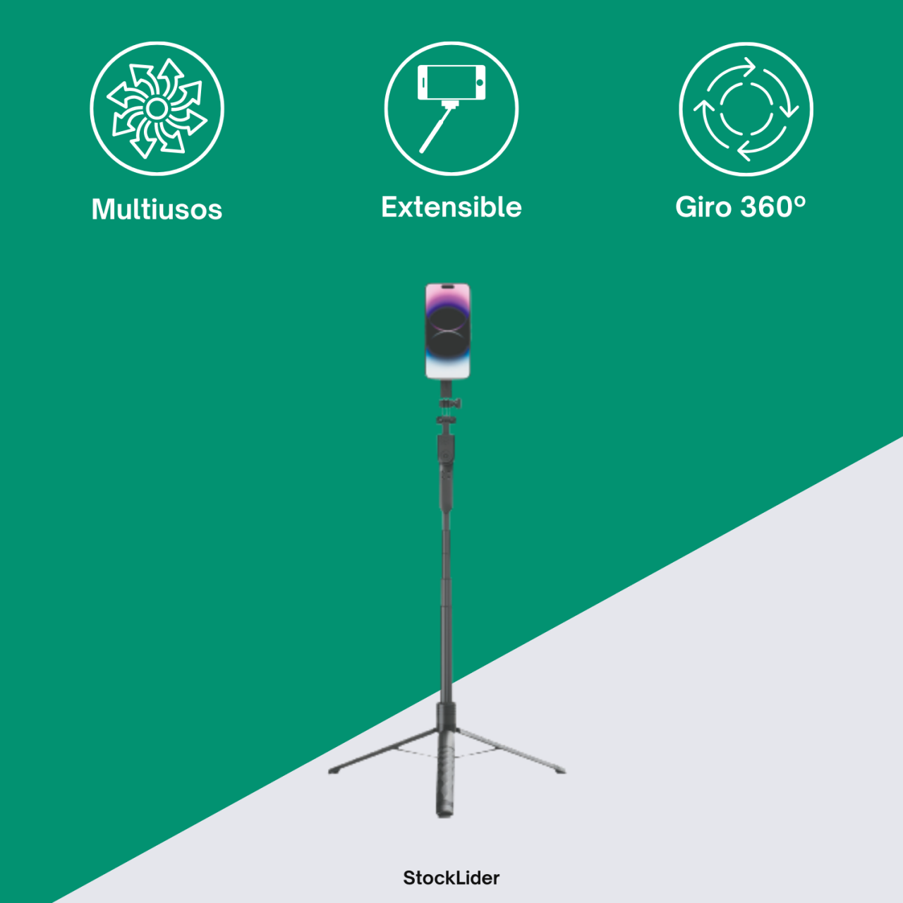 Pau de Selfie Tripé 2 em 1 com Controlo Remoto - Rotação 360º 175cm
