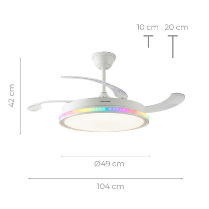 Ventilador de Techo con Luz LED RGB InnovaGoods | 4 Aspas Retráctiles | Motor DC | Mando