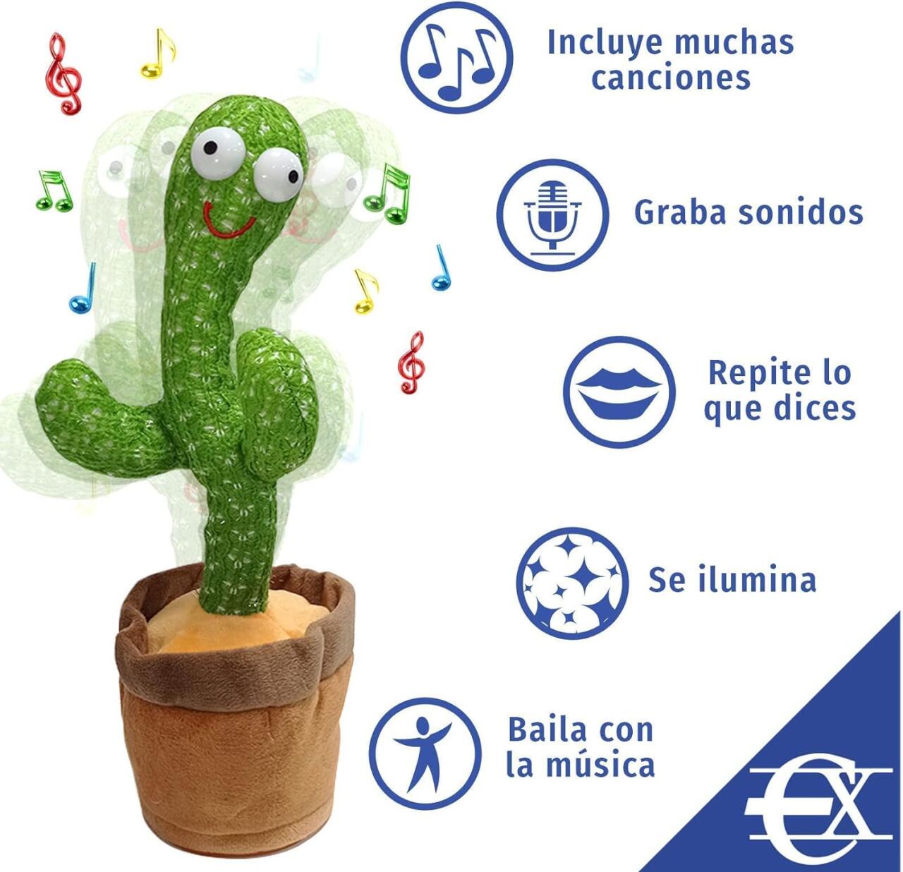 Dancing Cactus That Talks, Records, Repeats and Plays Music - With LED Light