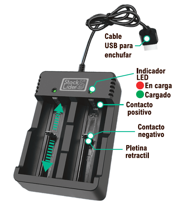 Cargador de Pilas Litio 3.7V USB | Compatible con 18650, 21700 y más | Stock Líder