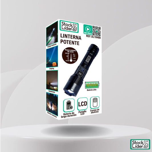 Linterna Potente LED 1000 lm 10W - Zoom x2000 - Batería 4000 mAh - USB-C - Aluminio