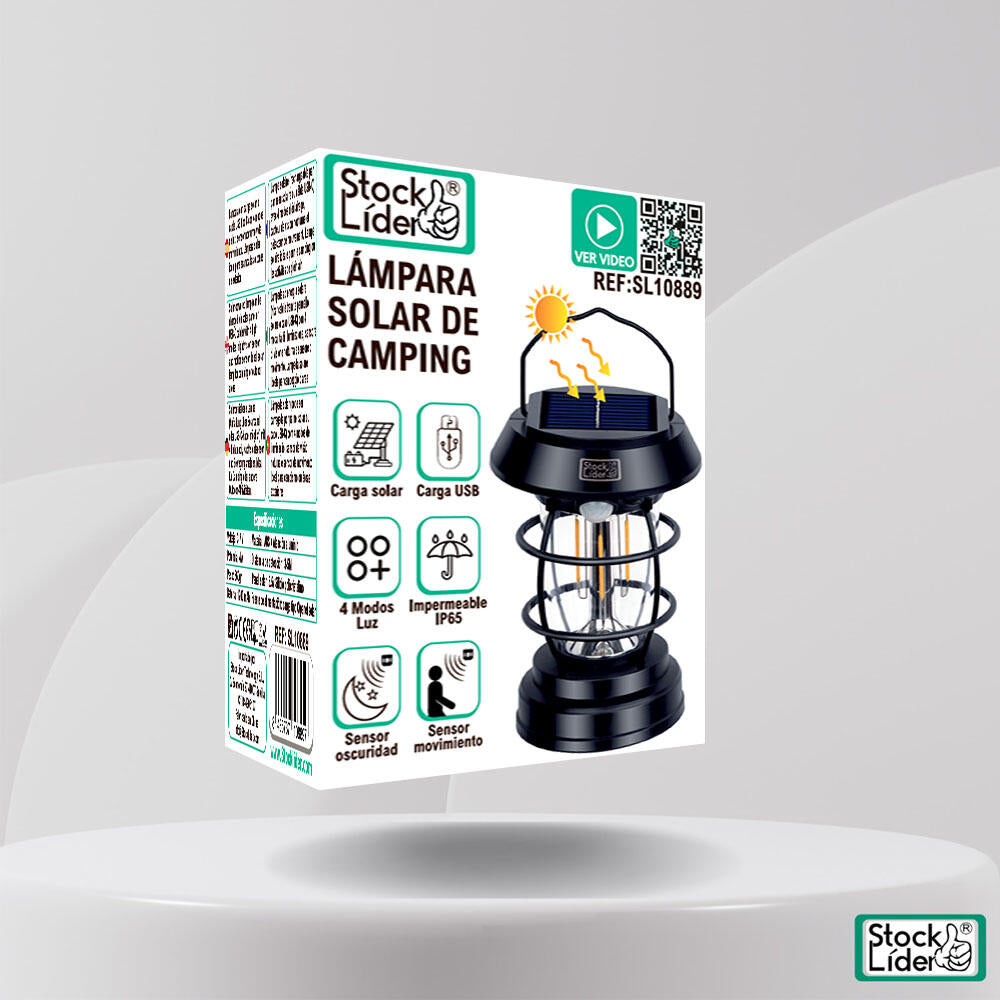 Lâmpada Solar de Campismo com Sensor de Movimento - IP65 - Carregamento USB-C - 4 Modos