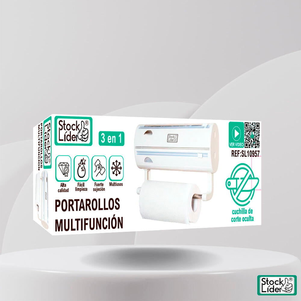 Portarrollos Multifunción 3 en 1 | Papel Alumínio, Film y Papel de Cocina | Sin Perforación