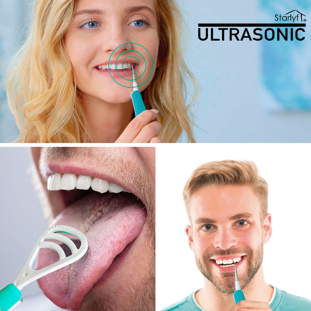 STARLYF Ultrasonic Dental Cleaner - 3000 Vibrations - 3 Brush Heads + LED Light