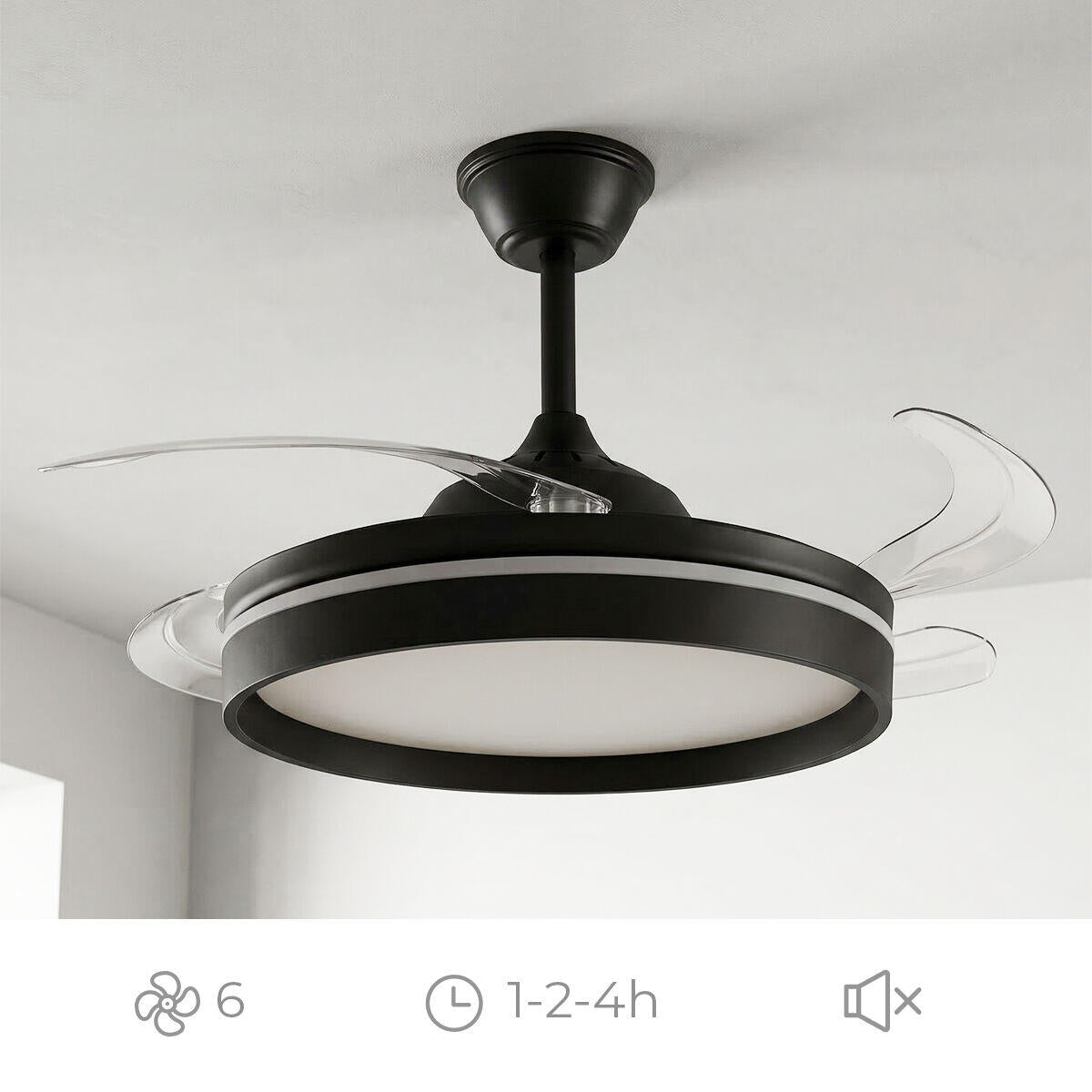 Ventilador de Techo con Luz LED InnovaGoods | 4 Aspas Retráctiles | Motor DC | Mando