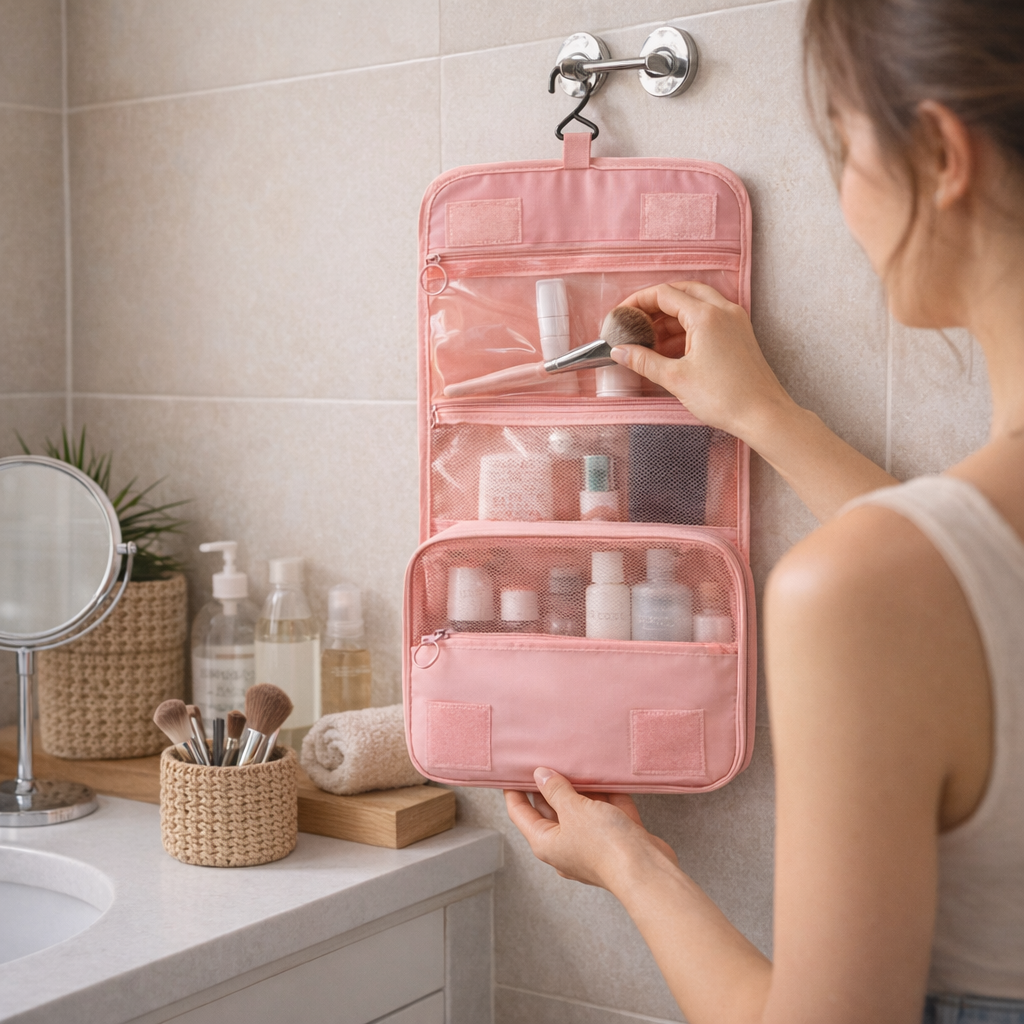 Bolsa de Higiene Pessoal Dobrável Impermeável TPU para Viagem | Gancho | Vários Compartimentos