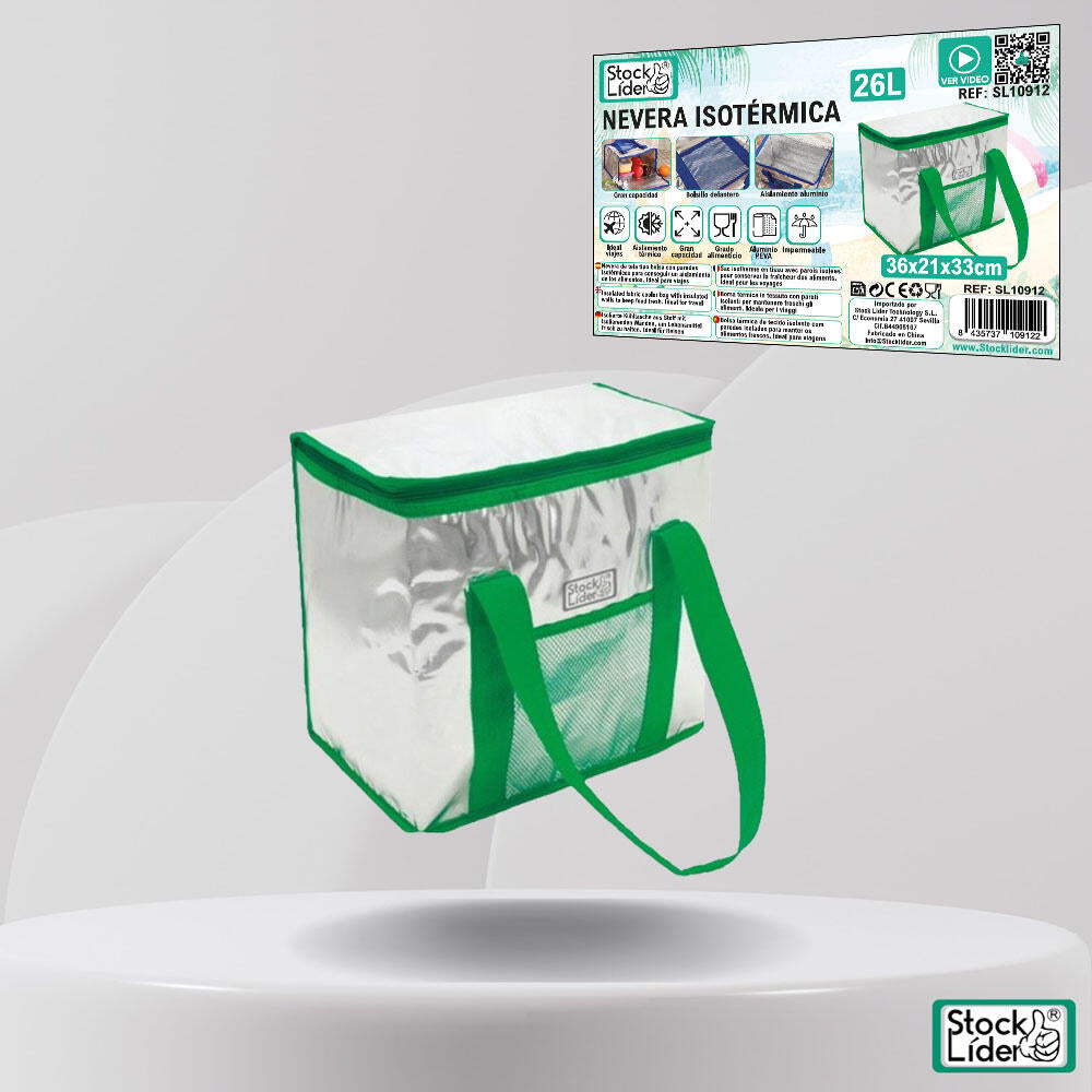 Mala Térmica 26L | Interior Alumínio PEVA | Impermeável | Grande Capacidade | Verde